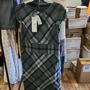 Taifun Women's Gray Plaid Sheath Dress - Classic Workwear